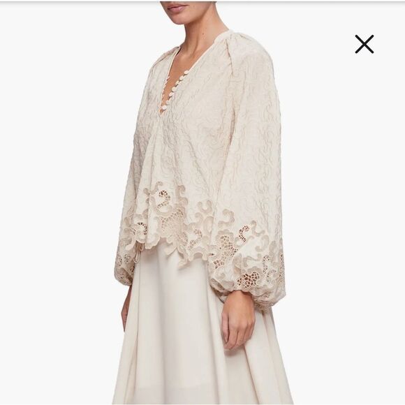 Jonathan Simkhai 
Jaid Embroidered Eyelet Blouse Cream Lace top $495 Sz L - Picture 5 of 15